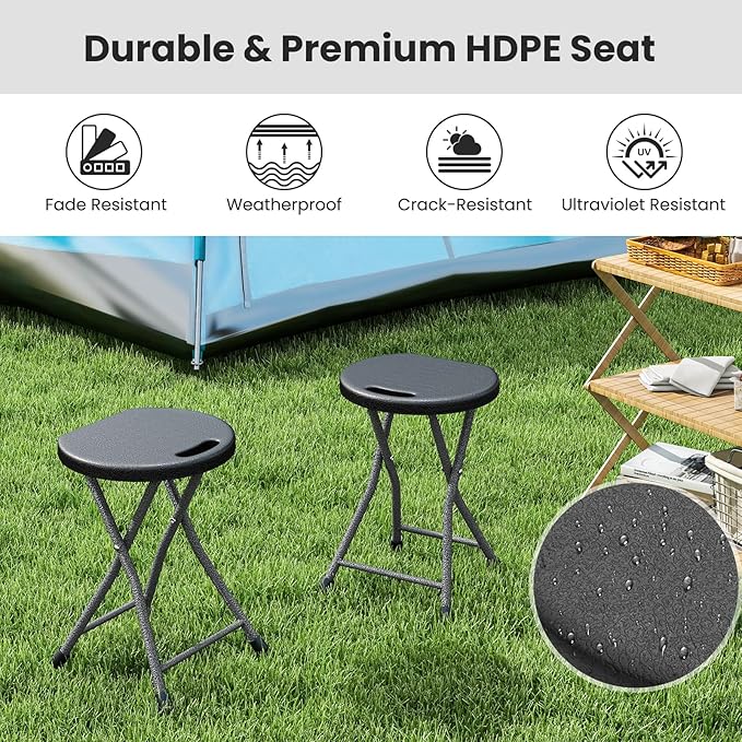 Goplus Folding Stool, 4 Pack 18 inch Foldable Camping Stool for Adults with 440 lb Capacity, Portable Plastic Fold up Stool, Collapsible Round Stool with Handle for Fishing Hiking Gardening BBQ
