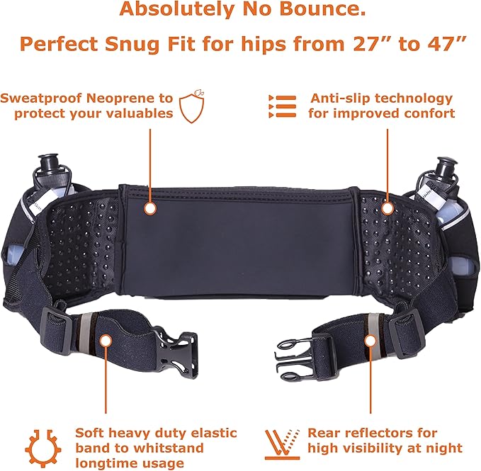 No.1 Hydration Belt by Runtasty - Premium Running Fuel Belt w/2 BPA-Free 10 oz Water Bottles, Tilt-Up Pocket w/Touchscreen-Ready Cover - Fits All iPhones, Runners Ebook & No-Bounce Design