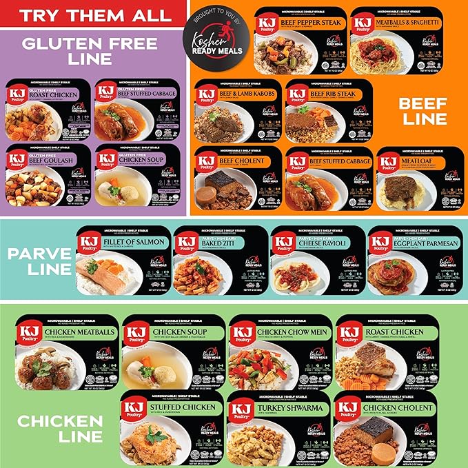 KJ Poultry Kosher Parve Ready Meals - Eggplant Parmesan, MRE Meals Ready to Eat, Halal, (1 Pack) Prepared Entree Fully Cooked, Shelf Stable Microwave Dinner Travel, Military, Camping, Emergency