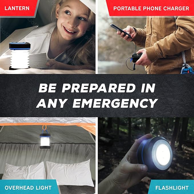 Kizen Solar Camping Lantern Rechargeable - LED Lanterns for Power Outages, & Camping Lights - Collapsible & Rechargeable Lamp with Solar or Plug - Hiking Gear