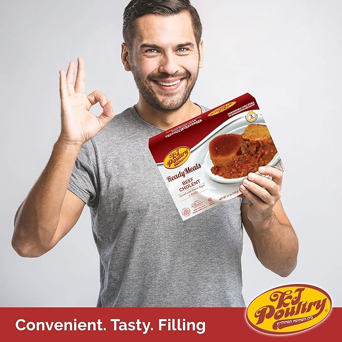 KJ Poultry Kosher Ready Meals - Beef Chulent & Kugel, MRE Meat Meals Ready to Eat, Shabbat Food (6 Pack) Prepared Entree Fully Cooked, Shelf Stable Microwave Dinner Travel, Military, Camping, Survival