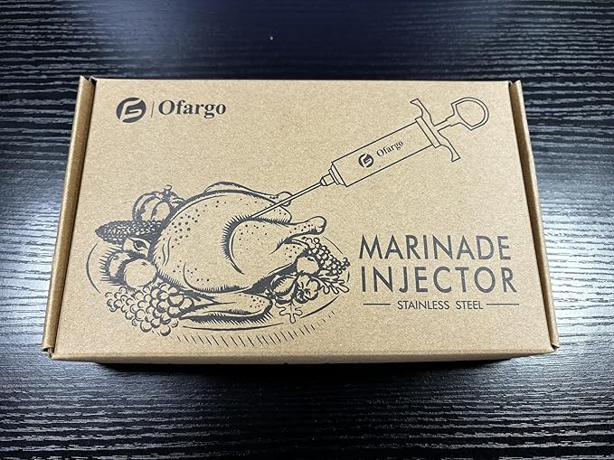 Stainless Steel Meat Injector Syringe Kit with 4 Marinade Needles for BBQ Grill Smoker, 2-oz Large Capacity, Both Paper User Manual and E-Book Recipe