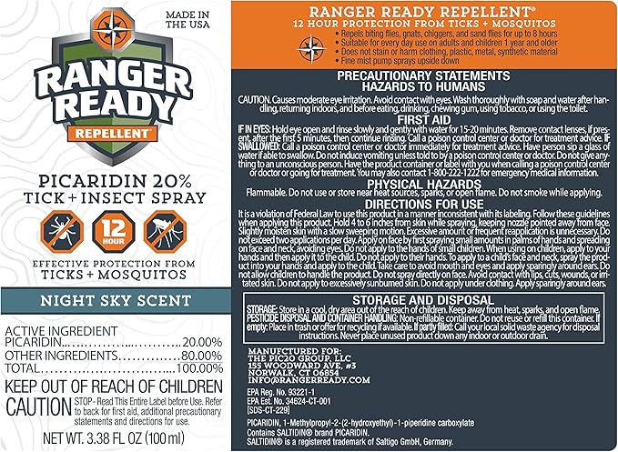 Ranger Ready Repellents Picaridin Insect Repellent in Night Sky Scent - Mosquito Repellent and Tick Spray - DEET Free Bug Spray Travel Size, 3.4 Oz.