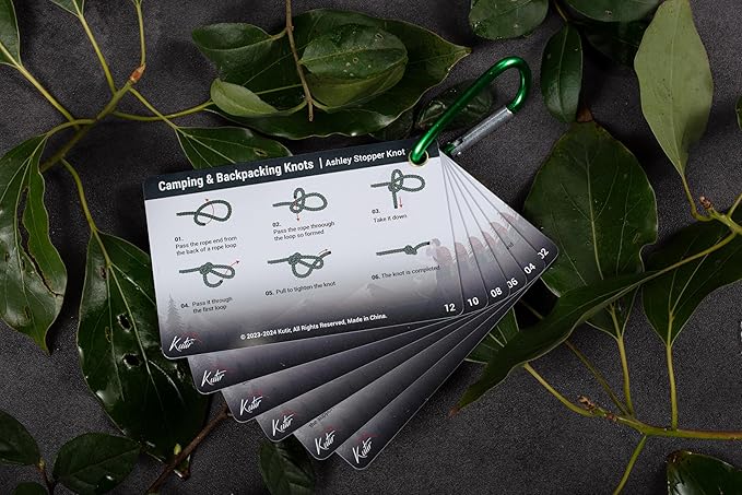 Outdoor Knots Mastery Guide - Essential Backpacking, Scouting & Camping 12 Portable Pocket Size Knot Cards - Waterproof Portable Reference with Mini Carabiner, Regular