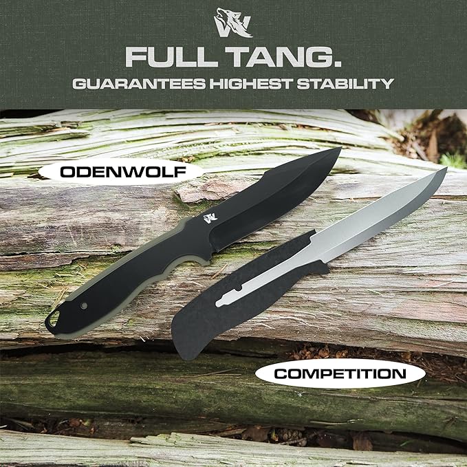 WOLF-I Full Tang Survival Knife with Sheath - Stylish Tactical Fixed Blade - Made of D2 Steel - Bushcraft and Camping Knife Survival - Perfect EDC Outdoor Knife with TPE Handle