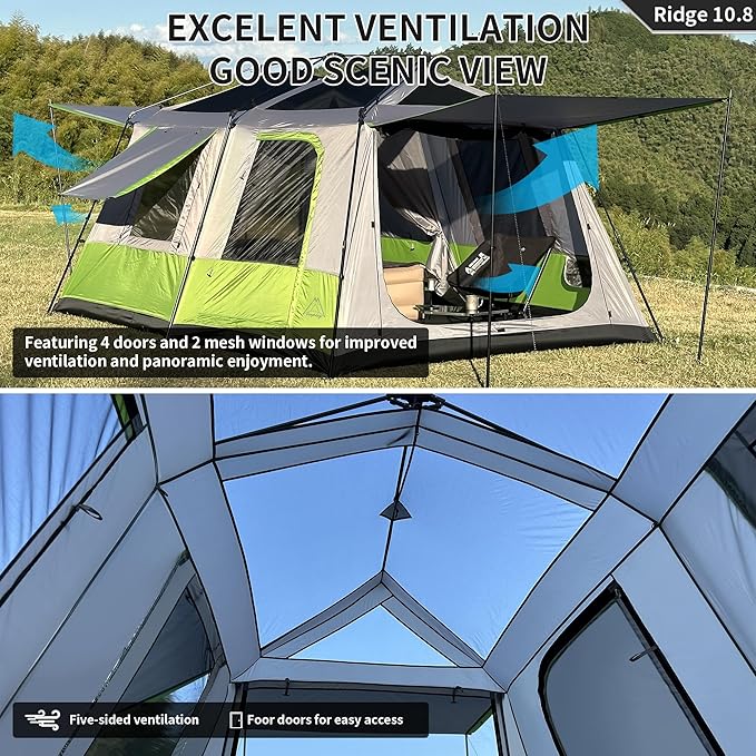 Tenplay 2-8Person Instant Pop-Up Family Tent,Family Large 2 Room Camping Tent, Easy Setup in 60s,Includes Rainfly,Room Divider,Carry Bag, Large Cabin Multi Room Tents for Camping Hiking Sleepover