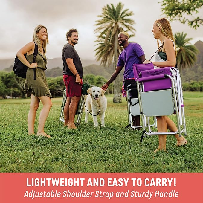 PICNIC TIME Sports Chair with Side Table, Outdoor Foldable Padded Adult Camping Chairs with Cup and Accessory Panel for Lawn, Beach, & Sports Use for Adults, up to 300-lbs Capacity, (Navy Blue)