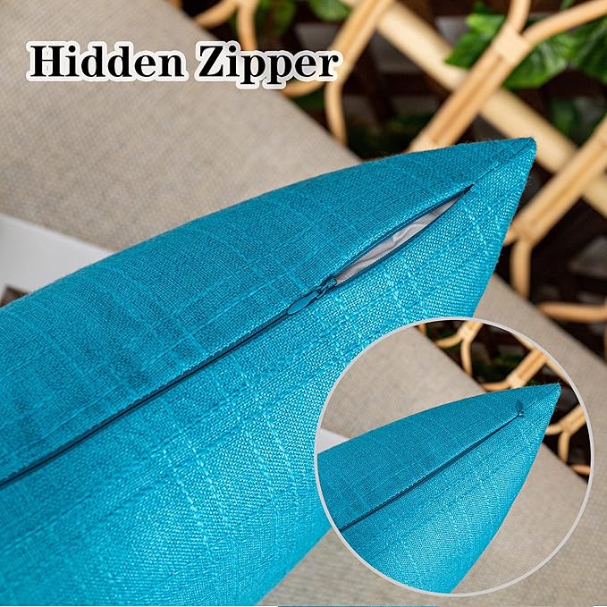 Kevin Textile Pack of 2 Outdoor Waterproof Throw Pillow Covers Decorative Farmhouse Checkered Square Solid Cushion Cases for Patio Garden Porch Sofa Peacock Blue 18x18 inch