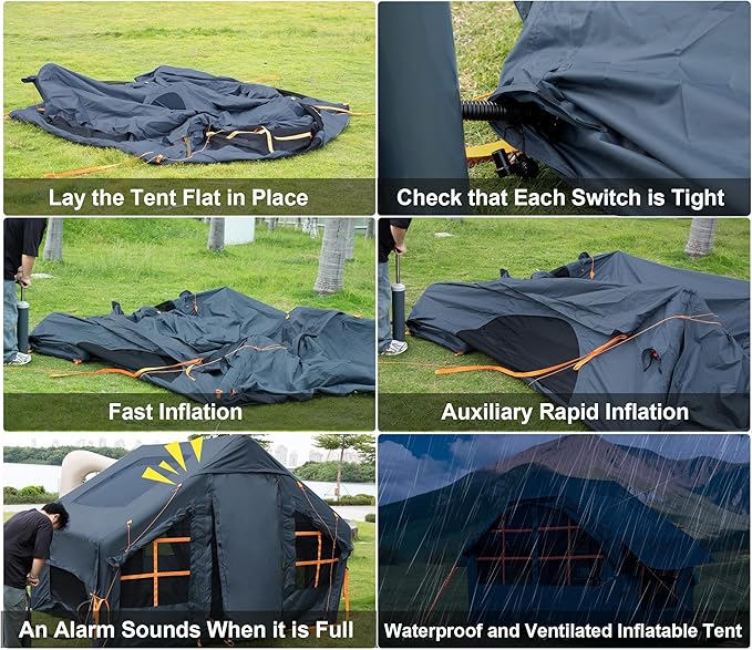 SHANQUAN Inflatable Tent with Pump,4-6 Person Instant Glamping Camping Tents House, Easy Setup Blow Up Family Tents for 4 Seasons Waterproof Inflatable Tent for Camping with Mesh Windows.