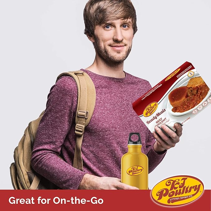 KJ Poultry Kosher Ready Meals - Beef Chulent & Kugel, MRE Meat Meals Ready to Eat, Shabbat Food (6 Pack) Prepared Entree Fully Cooked, Shelf Stable Microwave Dinner Travel, Military, Camping, Survival