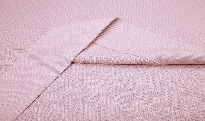 Threadmill Luxury Cotton Blankets for Twin Size Bed | All-Season 100% Cotton Twin Blanket for Bed | Herringbone Soft & Cozy Fall Thermal Blanket, 350GSM, 68x92 inches | English Rose