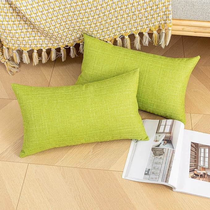 Kevin Textile Pack of 2 Outdoor Waterproof Throw Pillow Covers Spring Decorative Square Outdoor Checkered Pillows Cushion Case Patio Pillows for Couch 12x20 inches 30x50 cm Green