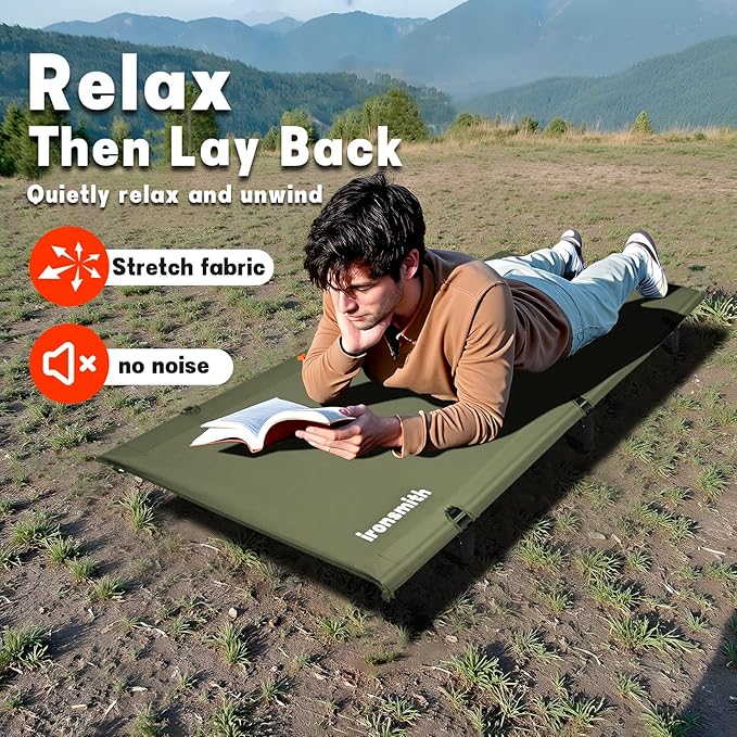 Camping Cot, Portable Camping Bed for Adults Children,Ironsmith Foldable Sleeping cots for Hiking,Camping,Travel,Support 330LB,Foldable Bed for Office nap