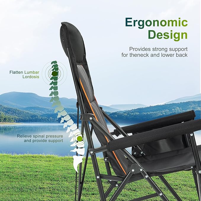 ALPHA CAMP Oversized Folding Camping Chairs for Adults High Backrest Heavy Duty Lawn Chairs Support 500 LBS Portable Camp Chairs with Cup Holders Large Side Pocket Outdoor Chair