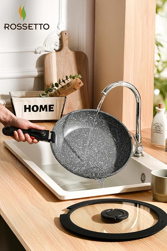 16pcs Aluminium Nonstick Pots and Pans Set from France with detachable Handle, Stackable, Ceramic RV Kitchen Cookware Sets Removable Handle, PFOA and PTFE Free, Oven Safe, Induction