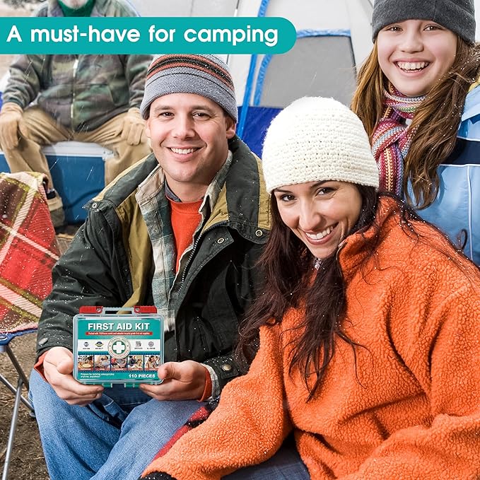 General Medi 110 Pieces Small First Aid Kit - HardCase First Aid Box - Contains Premium Medical Supplies for Travel, Home, Office, Vehicle, Camping, Workplace & Outdoor