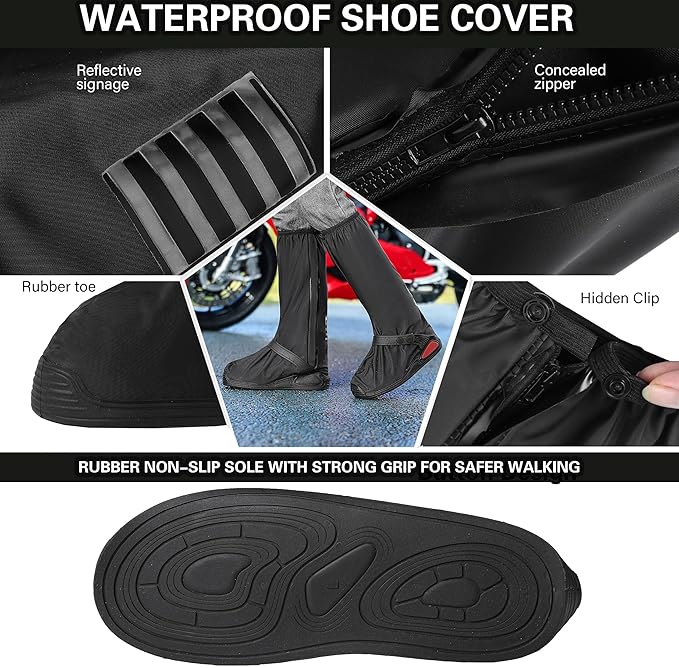 iCreek Waterproof Shoe Covers Reflective Rain Boot Foldable Non-Slip Protective Overshoes for Rainy Day, Hiking, Outdoor