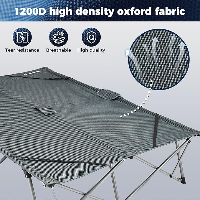 KingCamp 2 Person Queen Size Camping Cot, Folding Portable Double 550lbs Heavy Duty Oversized Large XXL Wide Foldable Sleeping Bed with Carry Bag for Two Adult Outdoor Travel Tent, Grey