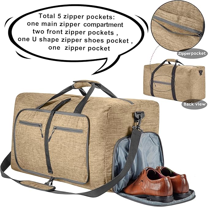 Vomgomfom Travel Duffle Bag for Men,65L 85L 115L Foldable Travel Duffel Bag with Shoes Compartment Overnight Bag for Men Women