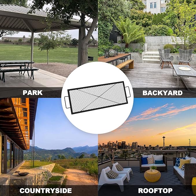 Onlyfire X-Marks Fire Pit Cooking Grate, Portable Rectangle Campfire Grill Grate with Handles, Heavy Duty Steel Campfire BBQ Grill for Outdoor, 36-Inch