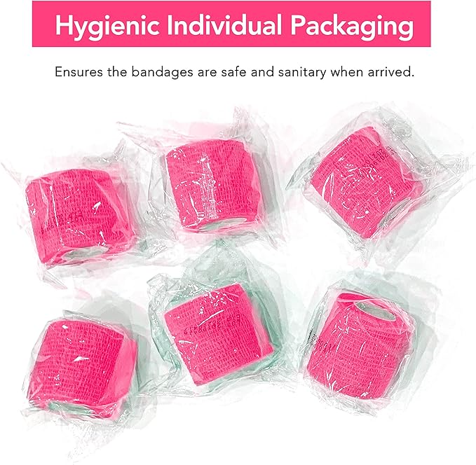 RISEN Cohesive Bandage 2” x 5 Yards, 6 Rolls, Self Adherent Wrap Medical Tape, Adhesive Flexible Breathable First Aid Gauze Ideal for Stretch Athletic