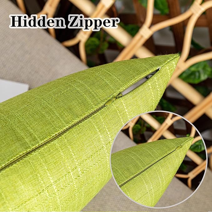 Kevin Textile Pack of 2 Outdoor Waterproof Throw Pillow Covers Spring Decorative Farmhouse Checkered Square Solid Cushion Cases for Patio Garden Porch Sofa Green 18x18 inch