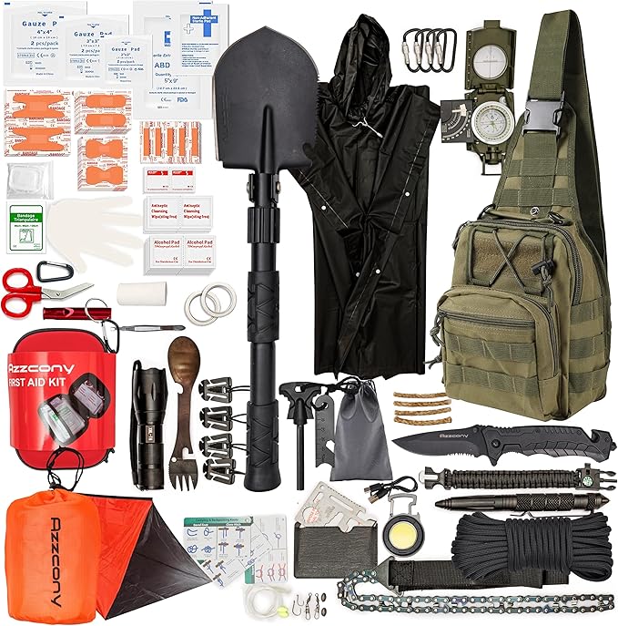 Emergency Survival Kit with First Aid Gears and Supplies - EDC Go Bugout Bag - Get Home Backpack for Camping Outdoor - Tactical Military Molle Pouch Grade - Gift for Man Woman