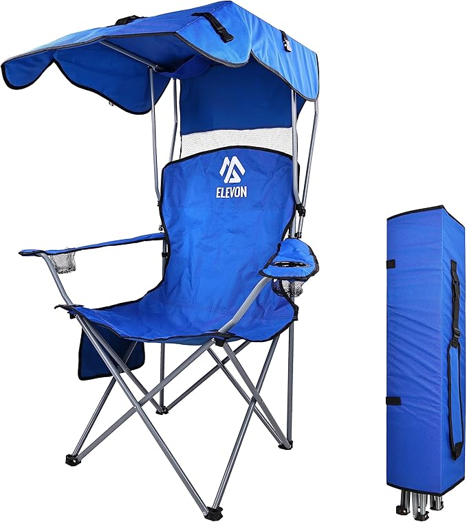 Canopy Chair Folding Camping Recliner Support with Carrying Bag, Blue