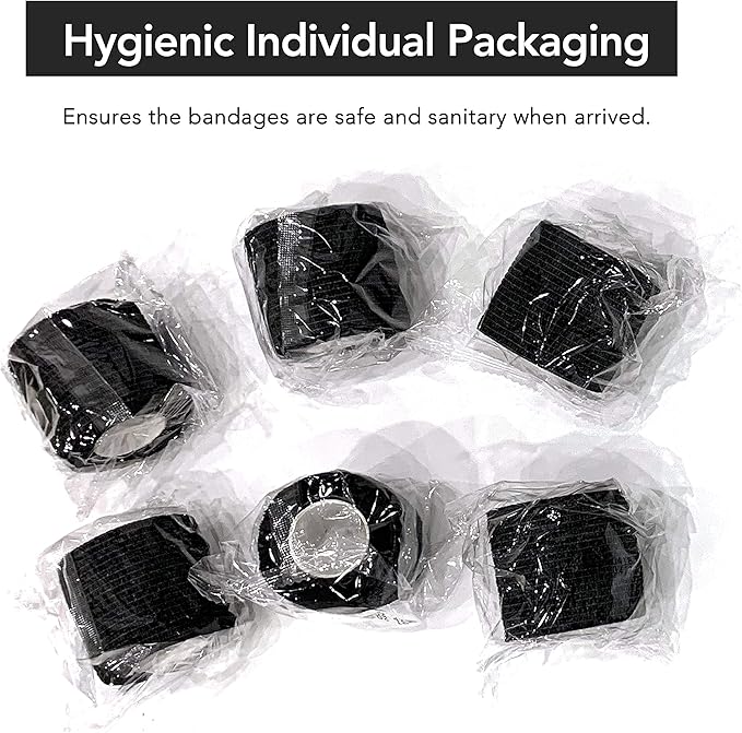 RISEN Cohesive Bandage 2” x 5 Yards, 6 Rolls, Self Adherent Wrap Medical Tape, Adhesive Flexible Breathable First Aid Gauze Ideal for Stretch Athletic