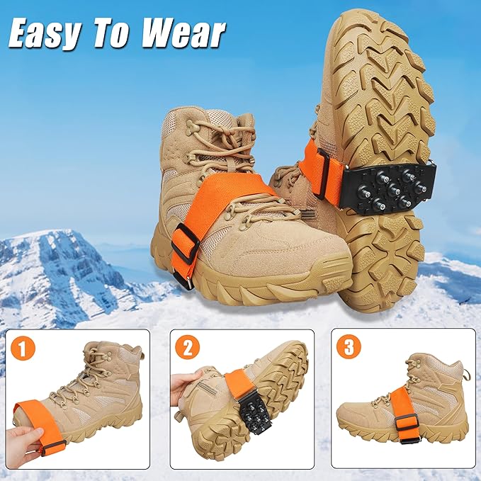 Ice Cleats Snow Traction Cleats for Walking on Snow and Ice Mid-Sole Non-Slip Crampon with Adjustable Straps 7 Tungsten Studs for Secure Grip Anti Slip Crampons for Walking Jogging Hiking