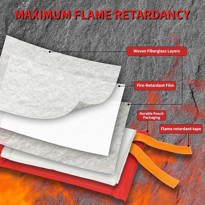 Home Safety Emergency Fire Blankets, (47.2 * 47.2/39.3 * 39.3” Two Mix Size) 4PACK Fire Blanket for Kitchen, Fireproof Fiberglass Fire Safety Blanket, Camping, Grill, Car, Warehous.