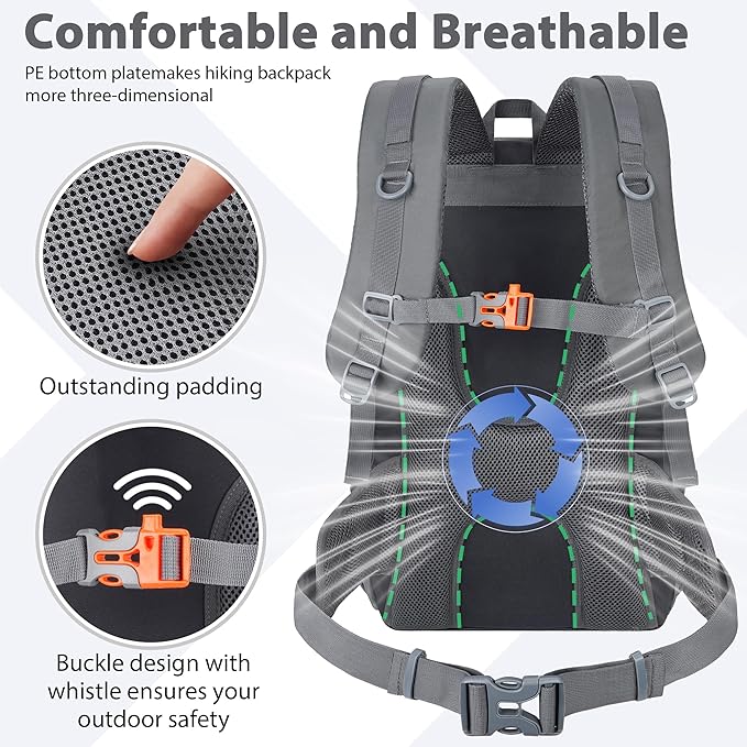 Hiking Backpack 30L Lightweight Travel Daypack Small Day Pack for Men Women Outdoor Camping Backpacking, Black