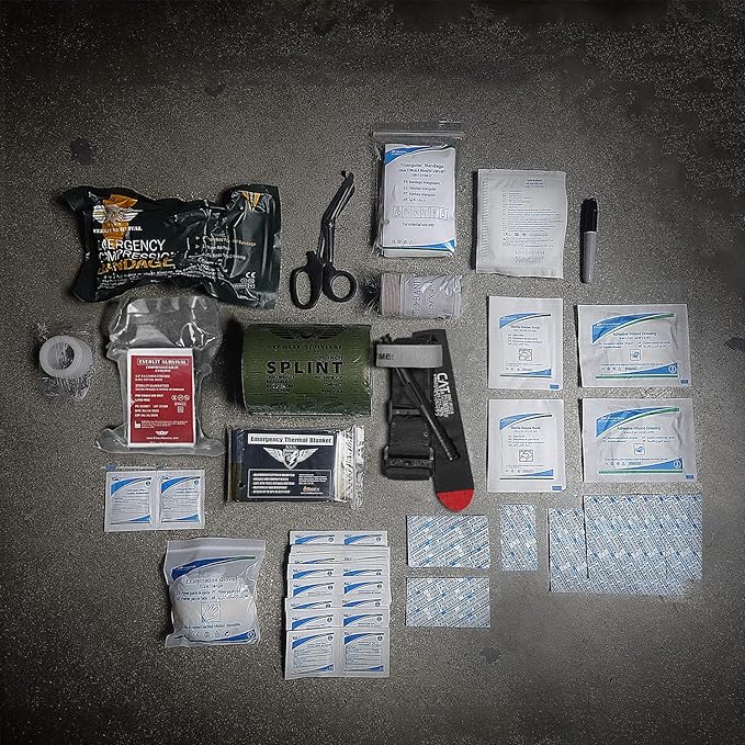EVERLIT Emergency Trauma Kit, CAT GEN-7 Tourniquet 36" Splint, Military Combat Tactical IFAK for First Aid Response, Gun Shots, Severe Bleeding Control (OD Green)