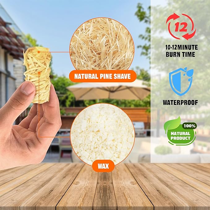 Shwuevei 300 pcs Fire Starter - Natural Fire Starters for Fireplace, Pellet Stove & Wood, Fire Pit, Smoker, BBQ, Chimney, Pizza Oven - Fire Starters for Grill, Charcoal Starter