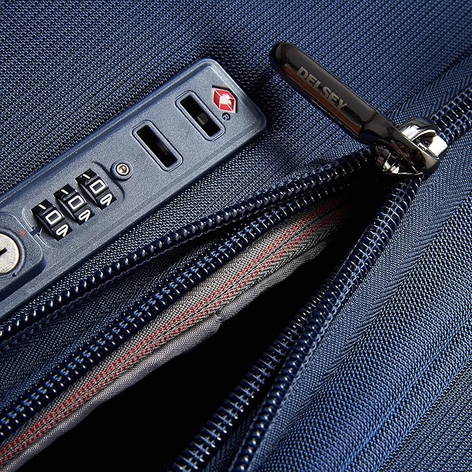 DELSEY PARIS Helium DLX Softside Expandable Luggage with Spinner Wheels, Navy Blue, Checked-Large 29 Inch