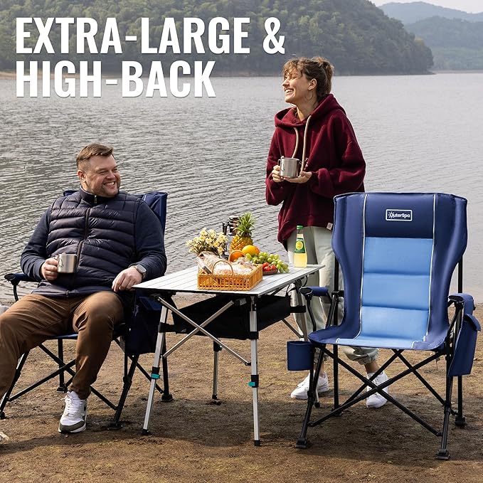 Oversized Folding Camping Chairs for Adults Heavy Duty, Support 500lbs Big and Tall High Back Camping Chairs for Heavy People Padded Lawn Chairs Camp Chairs for Patio,Beach,Camp,Lawn,Outdoor