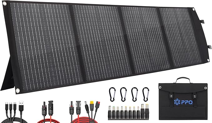 PPQ 100W Portable Solar Panel Kit 18V/6A,9lb Foldable Briefcase Solar Charger w/ 24% Efficiency,4 Cables & 16 Outputs for All Camping Power Station, RV Battery, Phones, IP67 Waterproof