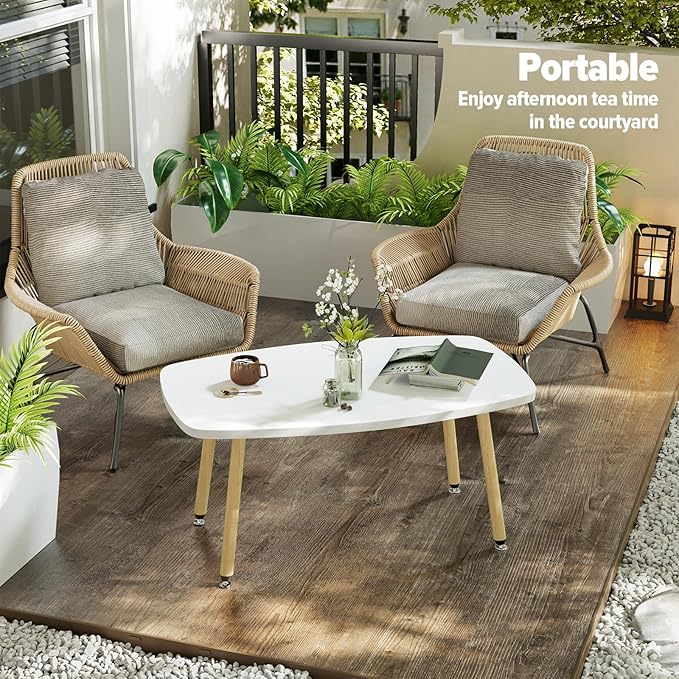 WOHOMO Folding Coffee Table 39.3'' White Coffee Tables for Living Room Portable Simple Modern Rectangular Center Table for Small Spaces, No Assembly, White-Htp