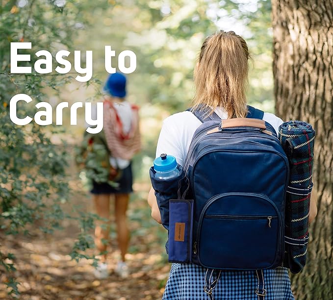 13 Piece Stainless Steel Family Cutlery Picnic Utensil Set with Travel Case for Camping | Hiking | BBQs - Includes Forks | Spoons | Knifes | Chopstick, Plus Nylon Commuter Case (Dark Blue)