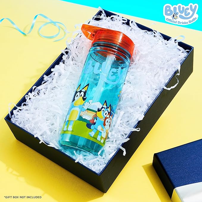 Bluey 560ml/580ml Plastic Water Bottle with Straw, BPA Free, 3D Travel Reusable Bottle, Perfect for Nursery, Preschool, Sports, Days Out