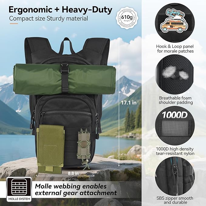 MARCHWAY Tactical Molle Hydration Pack with 2.5L TPU Water Bladder, Compact Yet Spacious Military Backpack for Hiking, Cycling, Backpacking, Hunting, Running