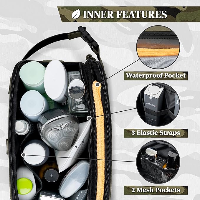 PAVILIA Extra Large Tactical Toiletry Bag for Men, Travel Hygiene Bag, Military Gear Dopp Kit, Molle Accessories Pouch, Shaving Grooming Essentials Gym Bathroom Shower Toiletries Tool EDC, Olive XL