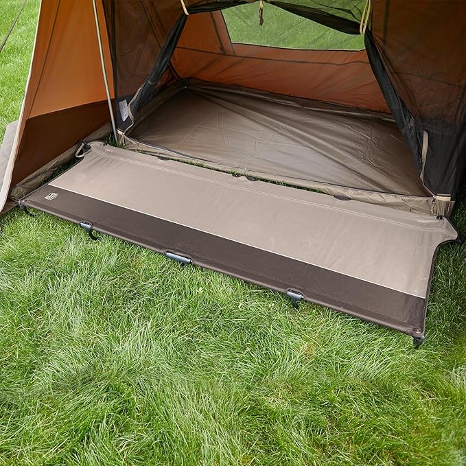 TIMBER RIDGE Lightweight Aluminum Camping Cot, 20-Second Quick Set-Up Folding Cot with Zipper Closure, Portable Carry Bag Included for Camping, Travel and Outdoors, Support up to 225lbs, Tan 2pcs