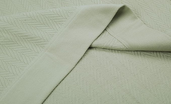 Threadmill Luxury Cotton Blankets for Twin Size Bed | All-Season 100% Cotton Twin Blanket for Bed | Herringbone Soft & Cozy Fall Thermal Blanket, 350GSM, 68x92 inches | Sage Green