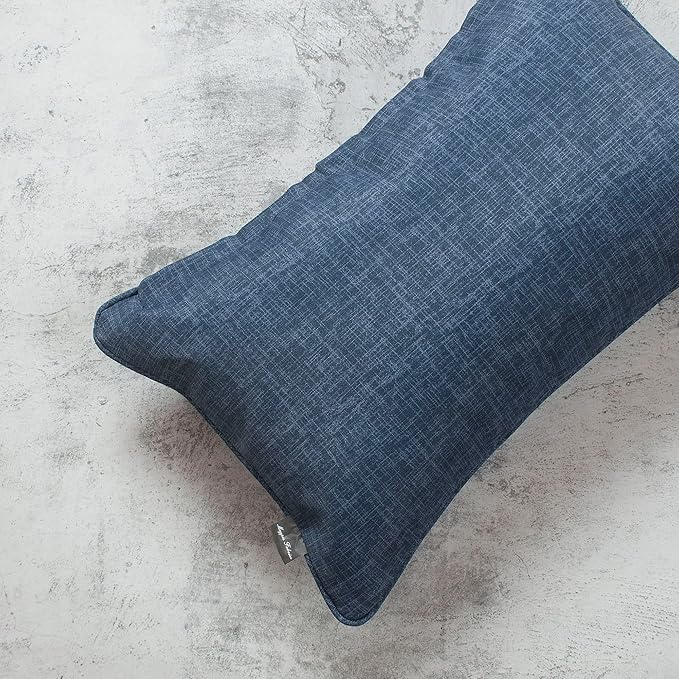 Magpie Fabrics Pack of 2 Outdoor Lumbar Pillow Case Covers 12"x20", Waterproof Rectangular Throw Pillowcase Shell Decorative Sham for Patio Garden Couch - Navy Blue Textured