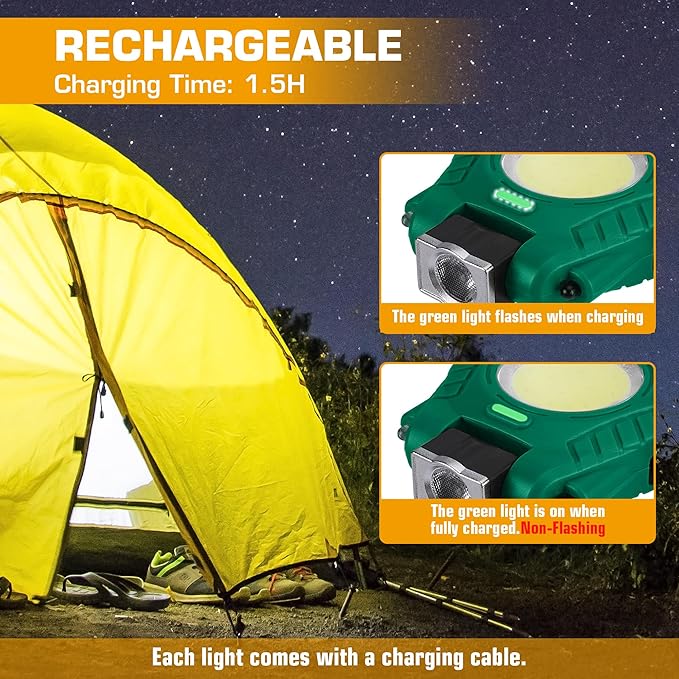 EverBrite 2 Pack COB Keychain Work Light, Mini Rechargeable Magnetic Keychain Light, Sensor Mode, Multifunctional Small Keychain Flashlights, Portable, Waterproof, for Camping, Hiking, 6 Modes, Green