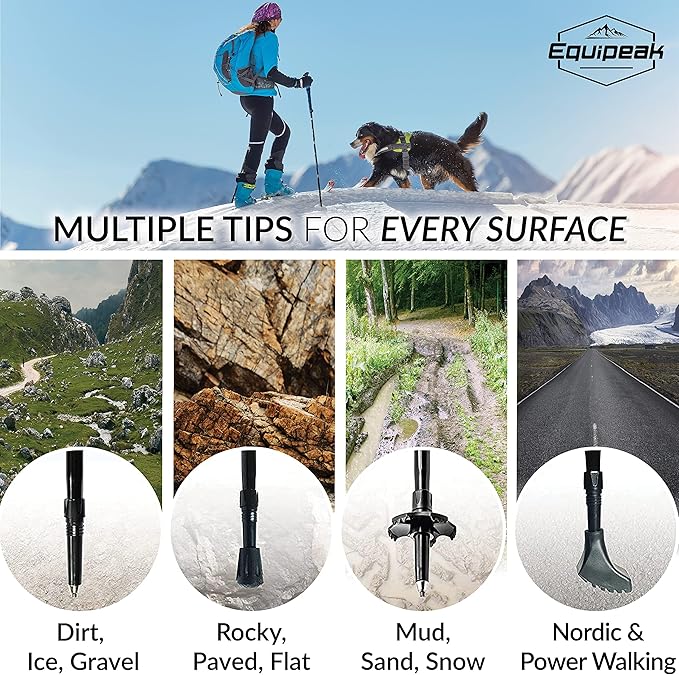 Hiking Poles Collapsible Lightweight & Adjustable - Quick Lock Foldable Trekking Poles, Hiking Sticks with Cork Grip & Foam Handle, Nordic Walking Poles for Women, Men & Seniors on Travel