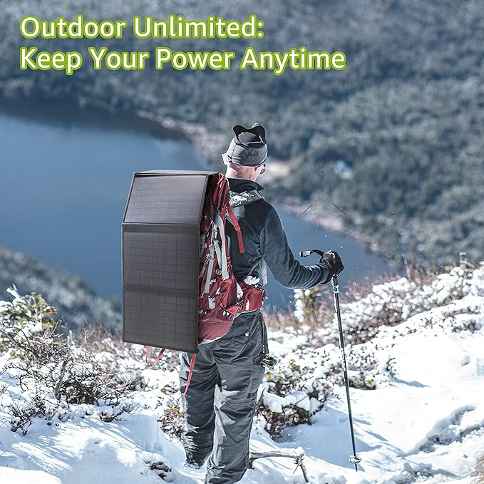 Portable Solar Panel 40W, Foldable Solar Charger for Outdoor Solar Generator Power Station, Adjustable Kickstand,10 in 1 Connectors,DC to DC Cable,USB QC3.0 Output for Camping RV Road Trip Adventure