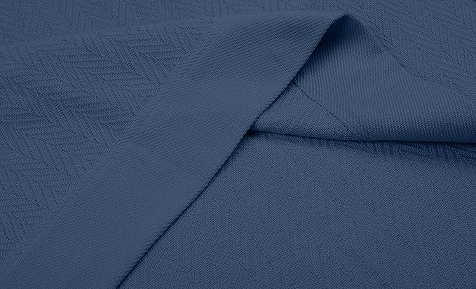 Threadmill Luxury Cotton Blankets for Queen Size Bed | All-Season 100% Cotton Queen Size Blanket | Herringbone Soft Breathable Fall Thermal Blanket fits Full Size Bed | Folkstone Blue