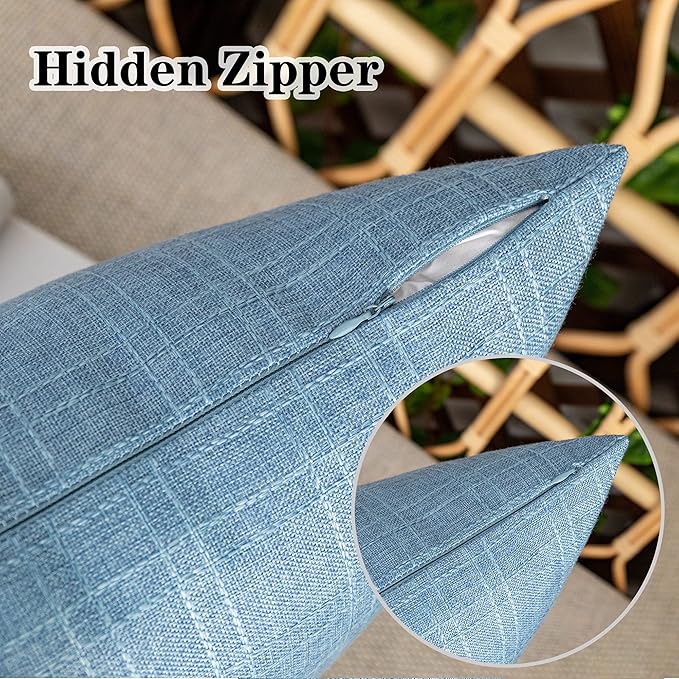 Kevin Textile Pack of 2 Outdoor Waterproof Throw Pillow Covers Decorative Square Outdoor Checkered Pillows Cushion Case Patio Pillows for Couch 12x20 inches 30x50 cm Light Blue